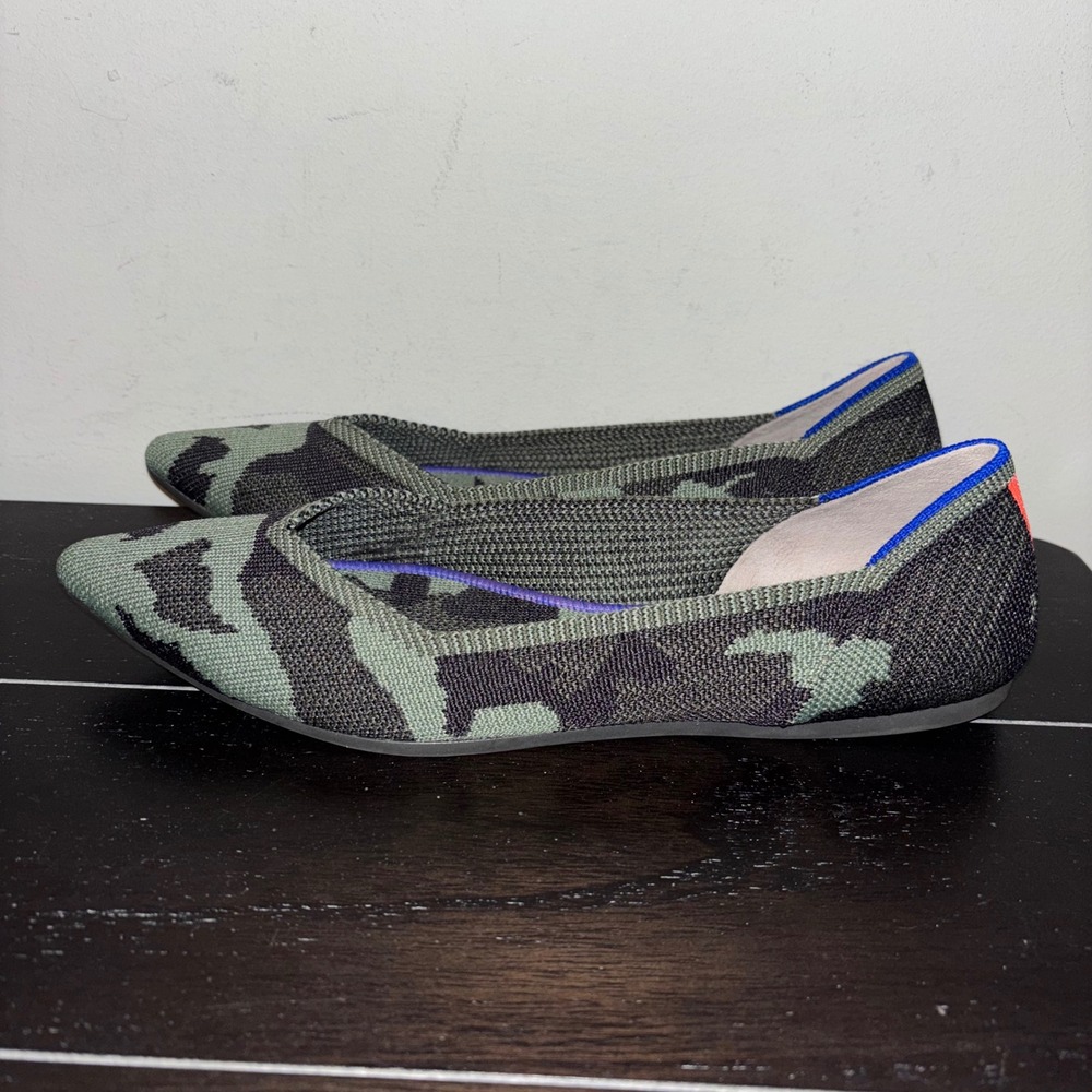 Rothys | The Point Flats | Womens 8.5 | Olive Green Black Camo Slip On Shoes - Picture 8 of 12